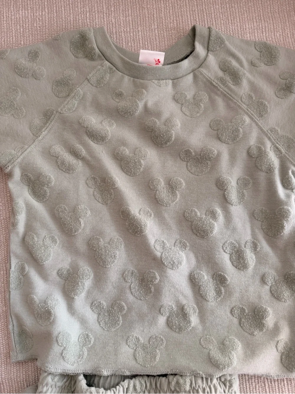 Disney Sage Green Mickey Embossed Short Sleeve Matching Set 5T